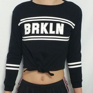 H&M Girls Black Sweatshirt with Tied-detail
